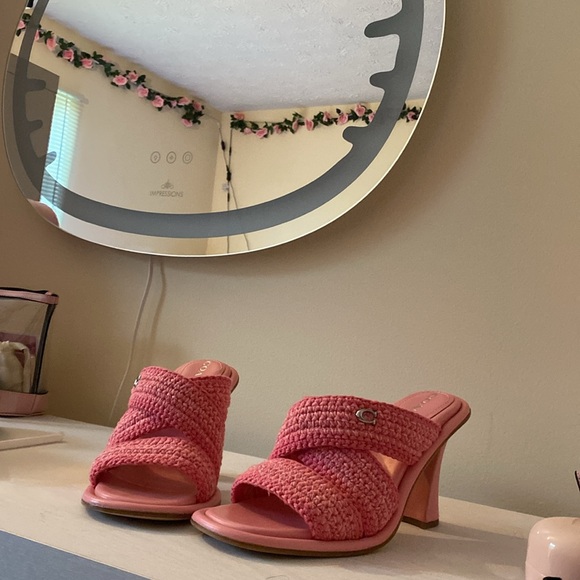 COACH’s Quintin 60MM Crochet leather sculptural heel sandals NEW Barbie Pink  8 - Picture 5 of 6